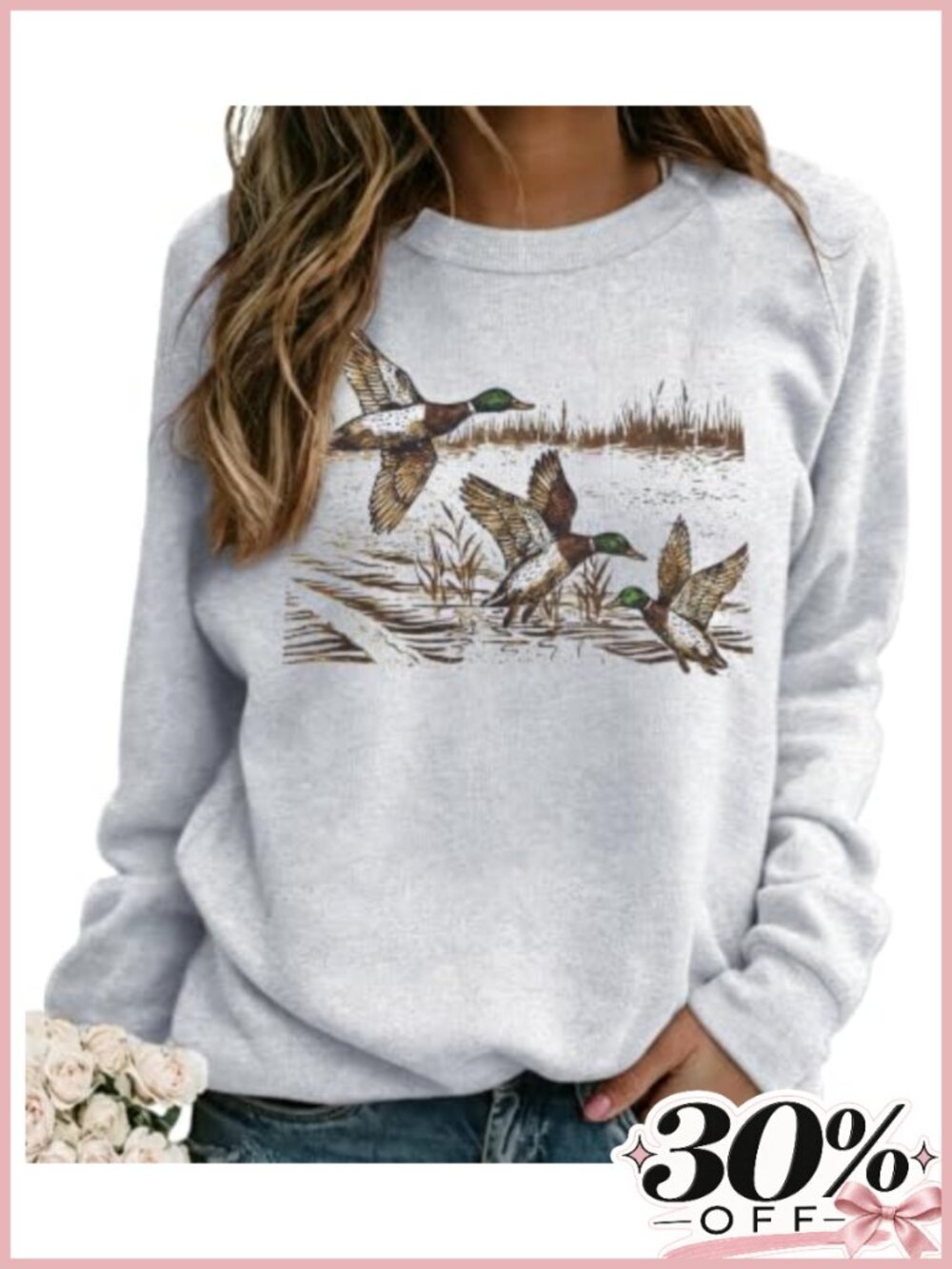 Womens Vintage Mallard Duck Graphic Crewneck Sweatshirt Pullover Top